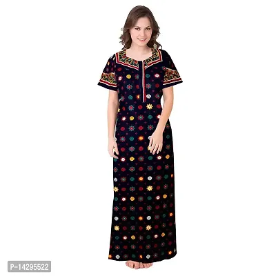 Nandini Women's Fashionable Cotton Printed Nighty Nightwear Nightdress Nighty Long Maxi Free Size Nighties Combo ( Pack of 2 ) Blue,Black-thumb2