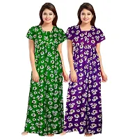 Nandini Women's Fashionable Cotton Printed Nighty Nightwear Nightdress Nighty Long Maxi Free Size Nighties Combo ( Pack of 2 )-thumb1