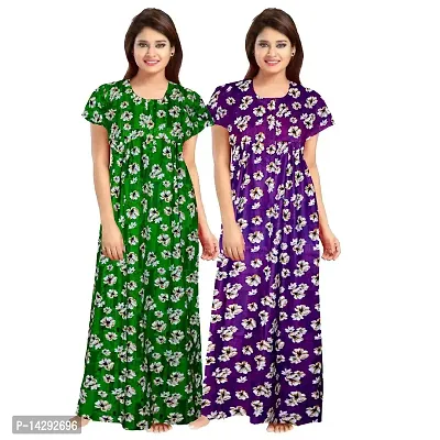 Nandini Women's Fashionable Cotton Printed Nighty Nightwear Nightdress Nighty Long Maxi Free Size Nighties Combo ( Pack of 2 )-thumb2