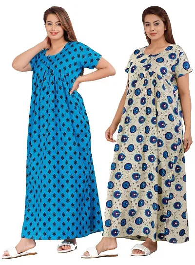 PMK FASHION 100% Kaftan for Women || Long Length Nighty/Kaftan/Maxi/Night Gown/Night Dress/Nightwear Inner Sleepwear for Women's (Combo Pack of 2)