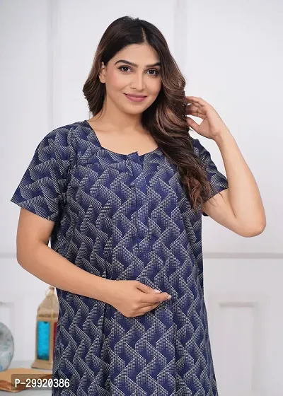 Elegant Blue Cotton Printed Nighty For Women-thumb3