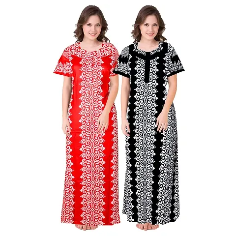 JVSP 100% Cotton Nighty for Women || Full Length Printed Nighty/Maxi/Night Gown/Night Dress/Nightwear Inner & Sleepwear for Women's (Combo Pack of 2)