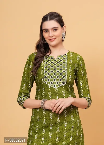 Stylish Green Cotton Printed Kurta Bottom Set For Women-thumb3