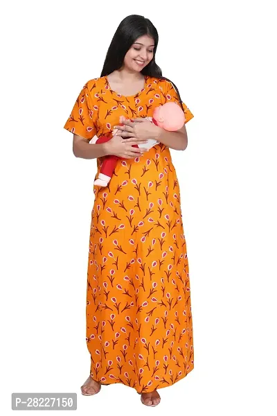 Elegant Cotton Blend Printed Maternity Feeding Nighty For Women-thumb0