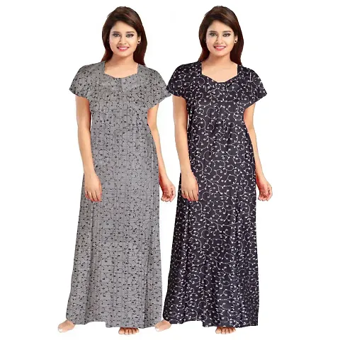 PMK FASHION 100% Cotton Nighty for Women || Long Length Printed Nighty/Maxi/Night Gown/Night Dress/Nightwear Inner & Sleepwear for Women's (Combo Pack of 2)