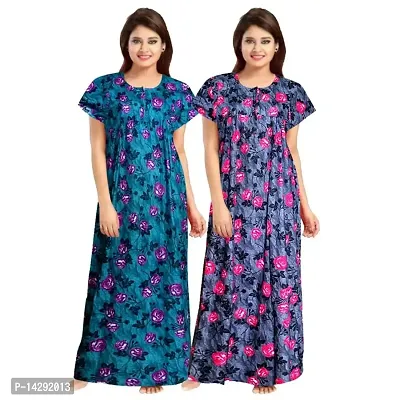 Nandini Women's Pure Cotton Regular Jaipuri Maxi Nighty (Multicolor, Free Size) Blue,Pink