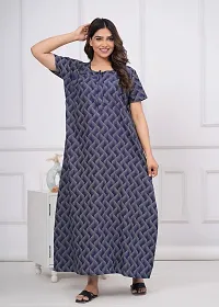 Elegant Blue Cotton Printed Nighty For Women-thumb1