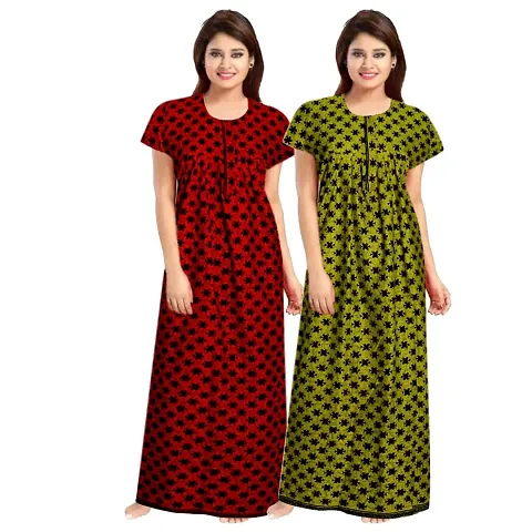 JVSP 100% Cotton Nighty for Women || Long Length Printed Nighty/Maxi/Night Gown/Night Dress/Nightwear Inner & Sleepwear for Women's (Combo Pack of 2)