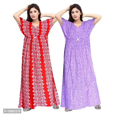 Stylish Embellished rich long Printed nightwear Combo Pack of 2-thumb0