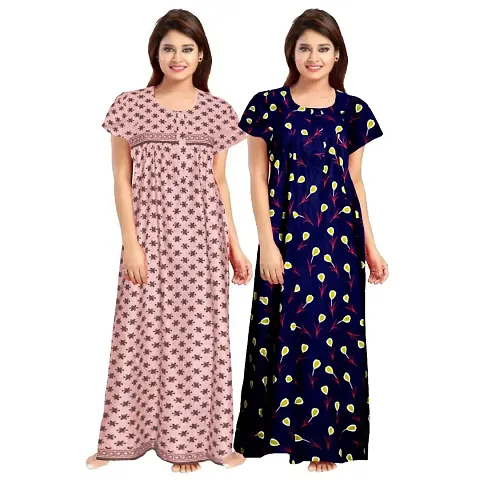JVSP Women's 100% Cotton Printed Regular Maxi Maternity Wear Sleepwear Nightdresses ( Pack of 2 PCs.)