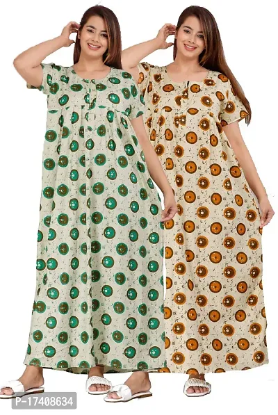 Elegant Multicoloured Cotton Printed Nighty For Women Combo Pack Of 2-thumb0