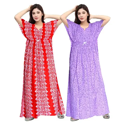 Stylish Cotton Kaftan Nighty/Nightdress For Women Pack Of 2