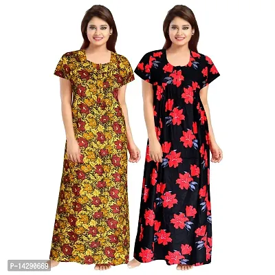 Mudrika Women's Cotton Nightwear Maternity Maxi Gown (Pack of 2 Pcs,) Orange-thumb0