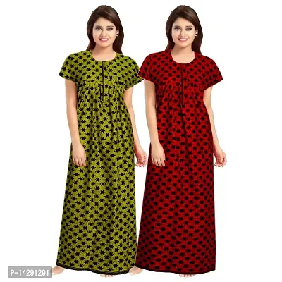 JVSP 100% Cotton Nighty for Women || Maxi Length Printed Nighty/Maxi/Night Gown/Night Dress/Nightwear Inner  Sleepwear for Women's (Combo Pack of 2)