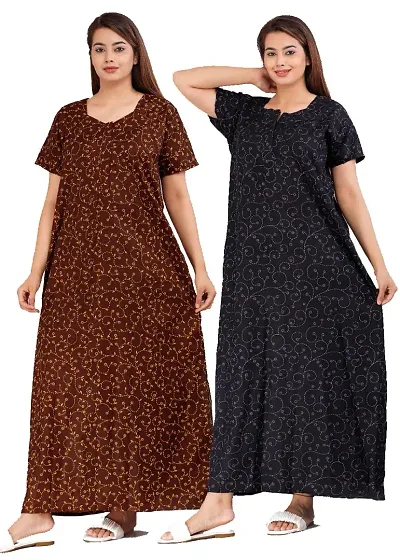 JVSP Stylish Cotton Printed Nighty for Women Sleepwear Half Sleeve Night Dress Maternity Wear Kaftan Maxi Full Lengh Nightdresses Combo of 2 Nighty