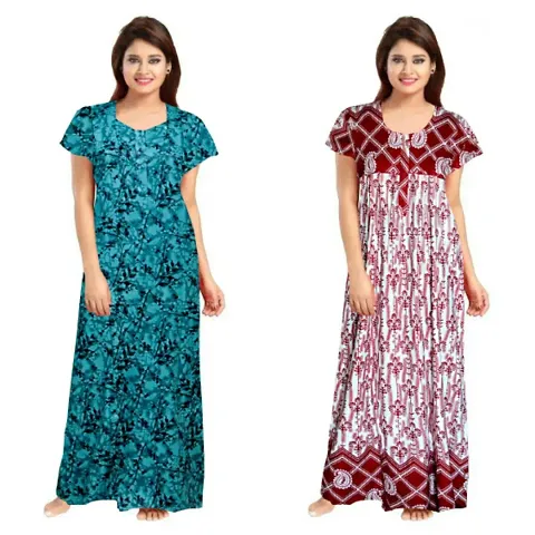 Stylish Embellished rich long nightwear Combo Pack of 2