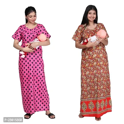 Women Printed Feeding Nighty For Maternity Wear In Amazing Colors And Best Fabric Pack Of 2-thumb0