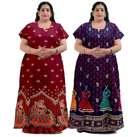 Plus Size Cotton Nighty Combo For Women Pack Of 2