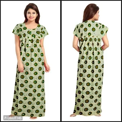 Elegant Green Cotton Blend Printed Nightdress For Women