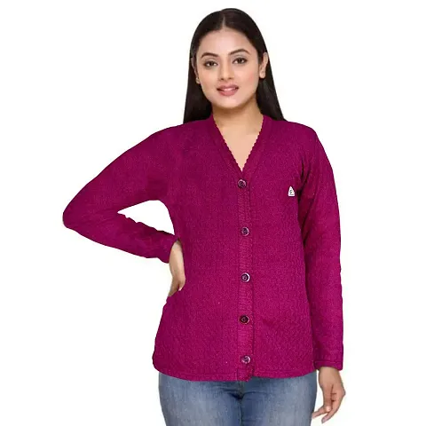 Lorina Women's Woollen Warm Full Sleeves V-Neck for Winters Sweater - Free Size Pink