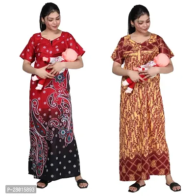 Women Printed Feeding Nighty For Maternity Wear In Amazing Colors And Best Fabric Pack Of 2-thumb0