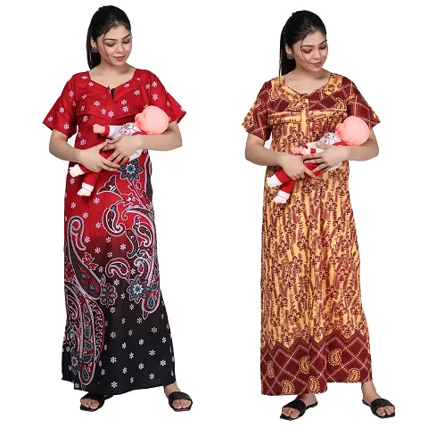 Women Printed Feeding Nighty Combo For Maternity Pack Of 2