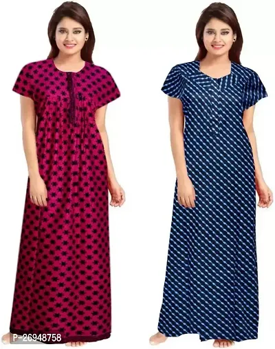 Elegant Multicoloured Cotton Printed Nighty For Women Combo Pack Of 2-thumb0