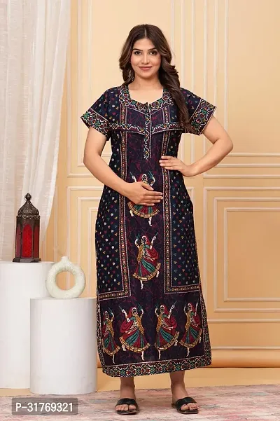 Elegant Multicoloured Cotton Printed Maternity Nighty For Women