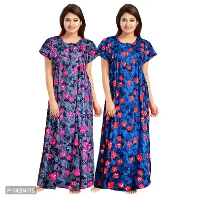 Nandini Cotton Printed Attractive Maternity Sleepwear Maxi Nighty Blue