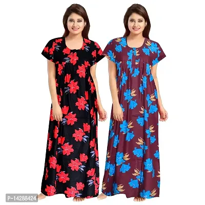 Nandini Women's Cotton Tie-dye Maxi Maternity Nighty (ComboNT6782_Multicolour_Free Size)