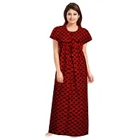 Mudrika Women's 100% Cotton Printed Maxi Maternity Nightwear Nightdress Free Size, (Combo Pack of 2) Red,White-thumb1