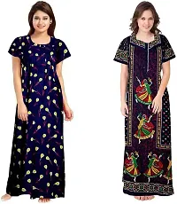 Nandini Women's Pure Cotton Floral Printed Maternity Wear Nighty - Free Size -Combo Pack of 2 Pieces Multi-Colour-thumb3