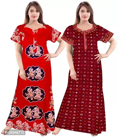 Elegant Multicoloured Cotton Printed Nighty For Women Combo Pack Of 2