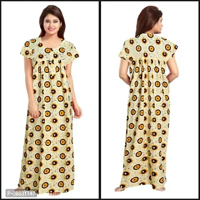 Elegant Yellow Cotton Blend Printed Nightdress For Women-thumb0