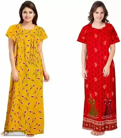 Elegant Multicoloured Cotton Printed Nighty For Women Combo Pack Of 2-thumb0