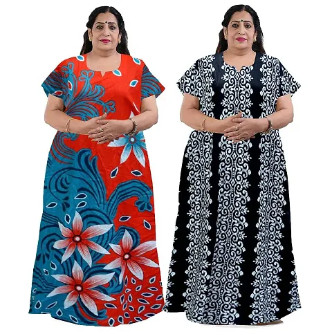 Plus Size Cotton Nighty Combo For Women Pack Of 2