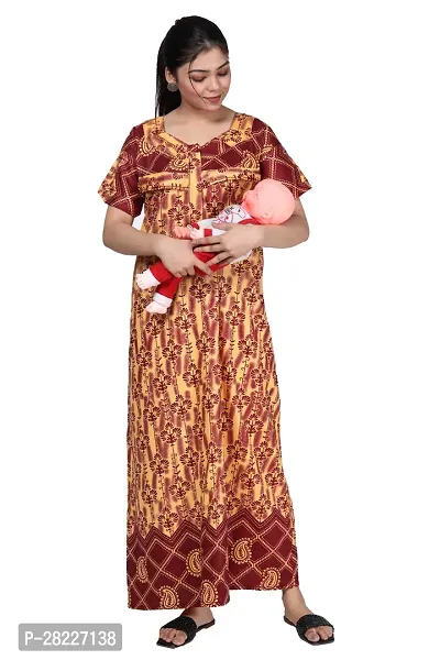 Elegant Cotton Blend Printed Maternity Feeding Nighty For Women