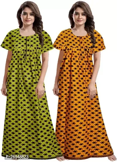 Elegant Multicoloured Cotton Printed Nighty For Women Combo Pack Of 2-thumb0