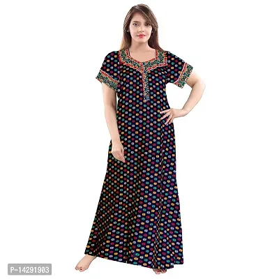 Khushi Print Women's Cotton Embellished Maxi Kaftan Nighty (Khushi Print Women's Cotton Nightdress_Multicolored)