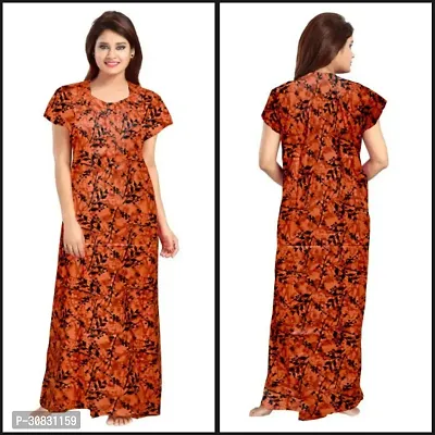 Elegant Orange Cotton Blend Printed Nightdress For Women