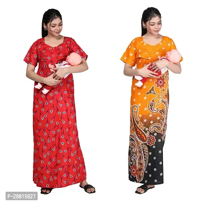 Women Printed Feeding Nighty For Maternity Wear In Amazing Colors And Best Fabric Pack Of 2-thumb0