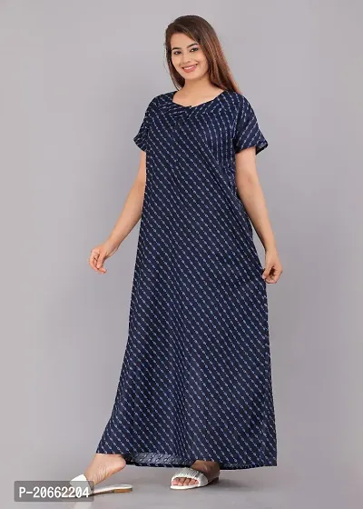 Trendy Cotton Navy Blue Short Sleeves Nightwear For Women-thumb2