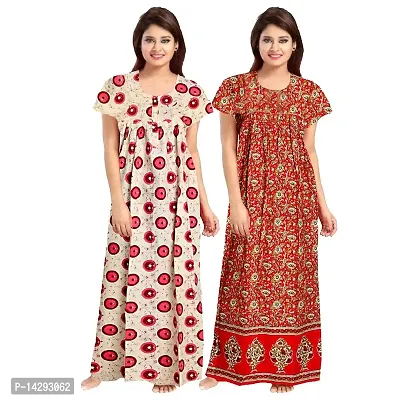 Lorina Women's Nighties Women Upto XXL Size 100% Soft Pure Cotton Nightwear Nighty. (Multicoloured, Free Size) -Combo Pack of 2