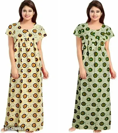 JWF Women's Soft Cotton Sleepwear Nighty (Multicolour, Free Size) -Pack of 2 Pieces