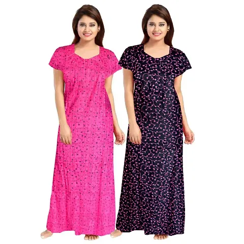 JVSP Women's 100% Cotton Printed Regular Maxi Maternity Wear Sleepwear Nightdresses ( Pack of 2 PCs.)
