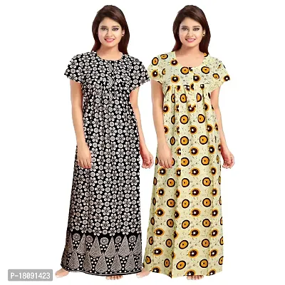 Stylish Embellished rich long Printed nightwear Combo Pack of 2