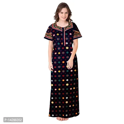 Nandini Women Embroidered Printed Maxi Cotton Nighty Yellow-thumb0