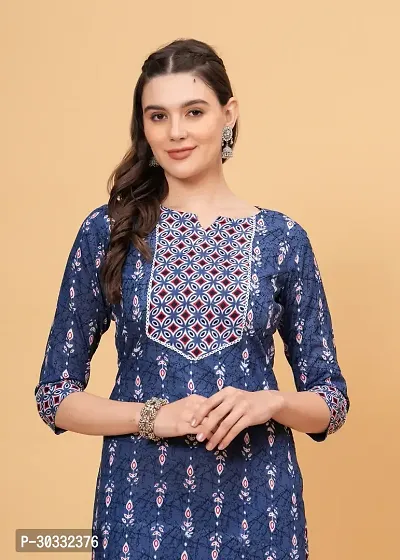 Stylish Blue Cotton Printed Kurta Bottom Set For Women-thumb2