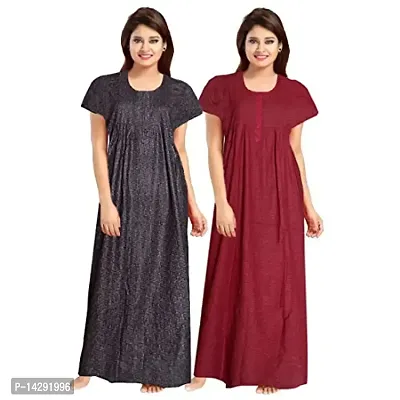 Mudrika Women's Attractive Cotton Printed Full Length Maxi Sleepwear Maternity Wear Kaftan Maxi Nightdress (Pack of 2)