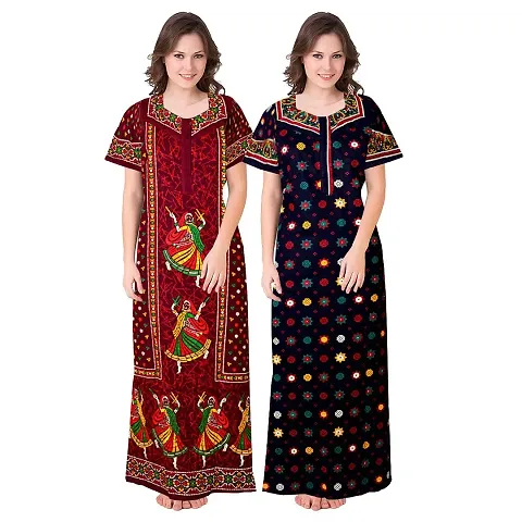 Pack Of 2 Cotton Printed Nighty Combo/Night Gowns for Women